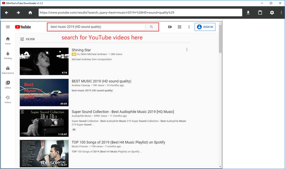 Mit MiniTool uTube Downloader benötigte Viedeos zu finden