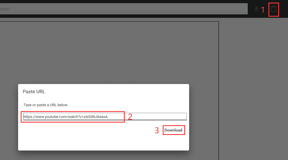 Die URL einfügen und die Schaltfläche Download drücken
