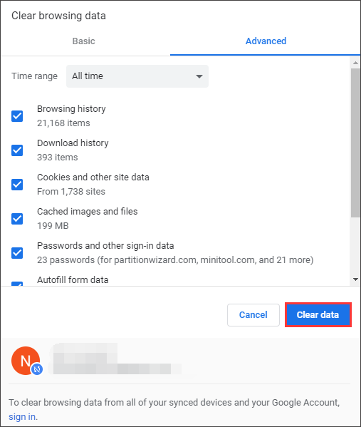 clear all cache and data from Google Chrome