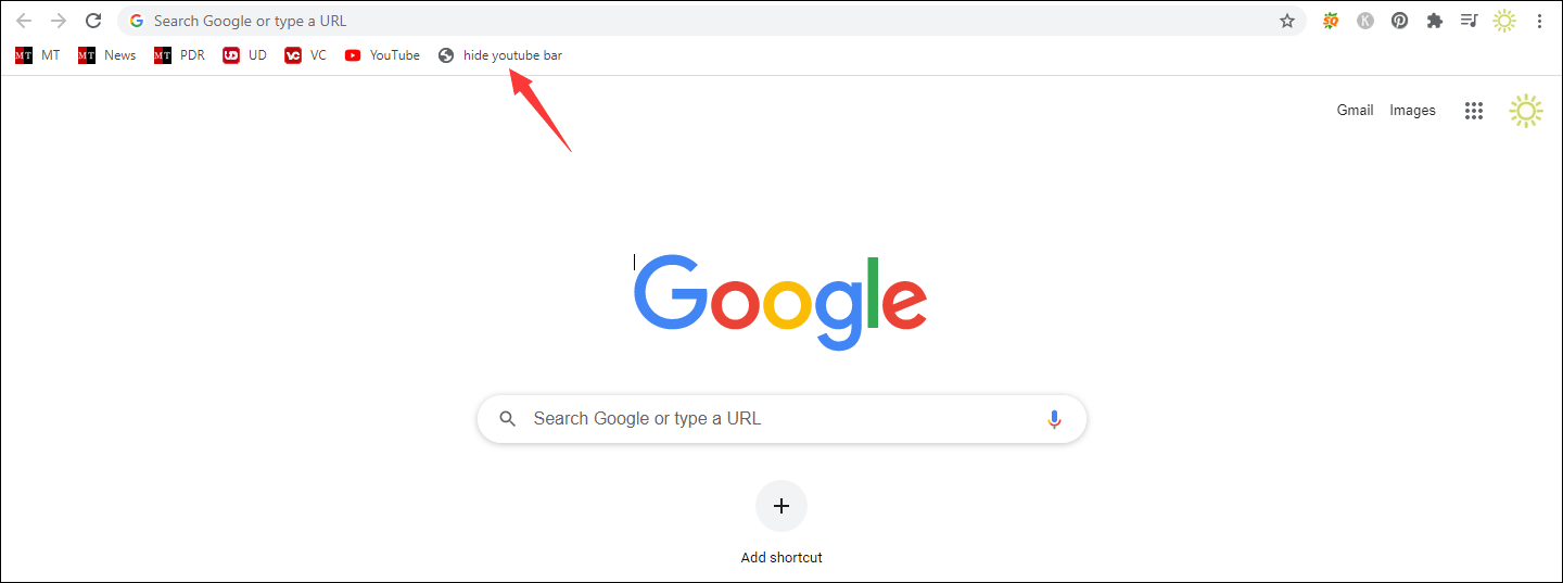 masquer la barre YouTube dans Bookmark