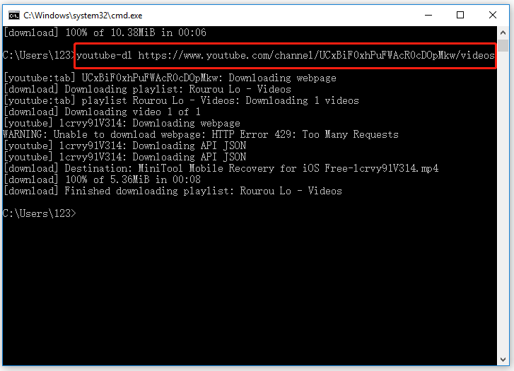 execute o comando youtube-dl